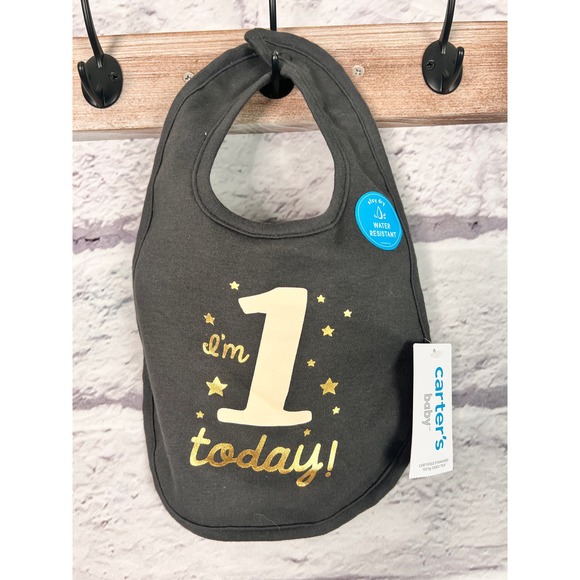 CARTER'S BABY I'm 1 Today Gray‎ 1st Birthday Teething Bib Water Resistant NWT - Picture 9 of 9